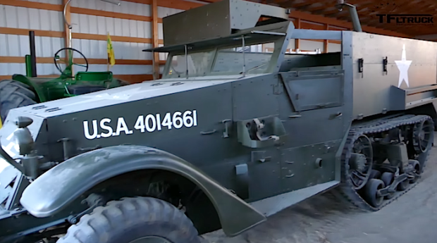 1942 M2 Half Track military vehicle in a barn