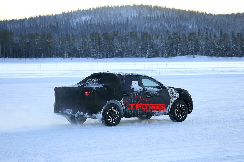 2021 hyundai santa cruz breaks cover in finland showing a